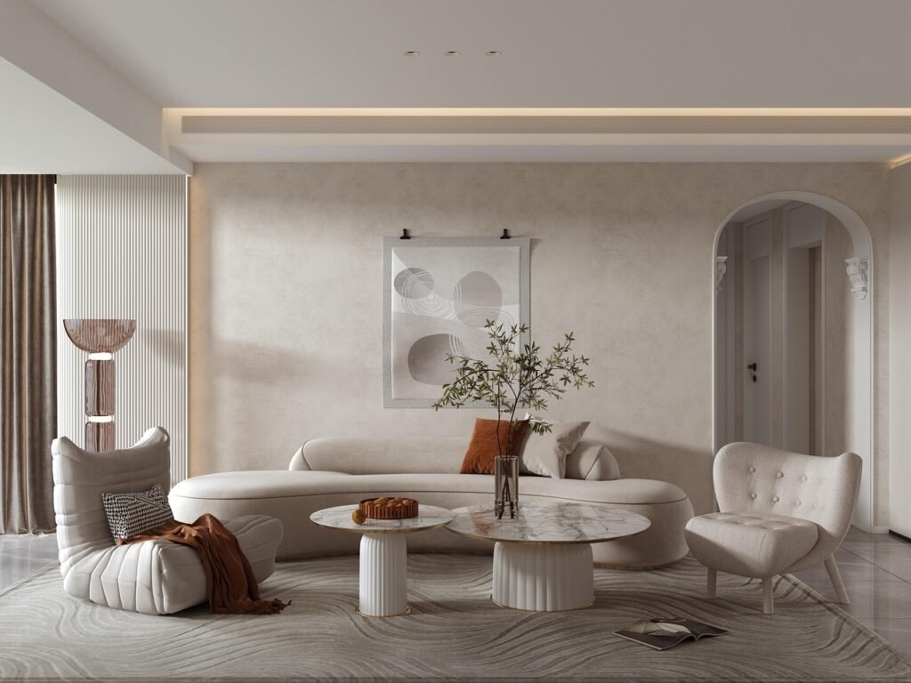Wohntrends 2025 Japandi Wabi-Sabi Wohnzimmer mit Keramik und Naturmaterialien